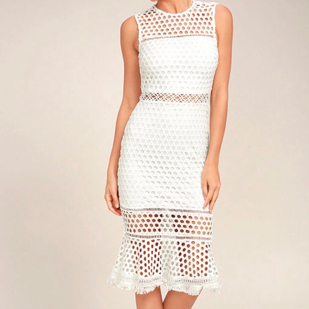 Lulu’s White Crochet Lace Midi Dress